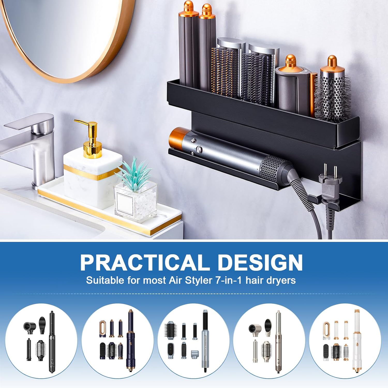 Black Wall Mount Organizer for 7-in-1 Styler Attachments & Blow Dryer - Image 5