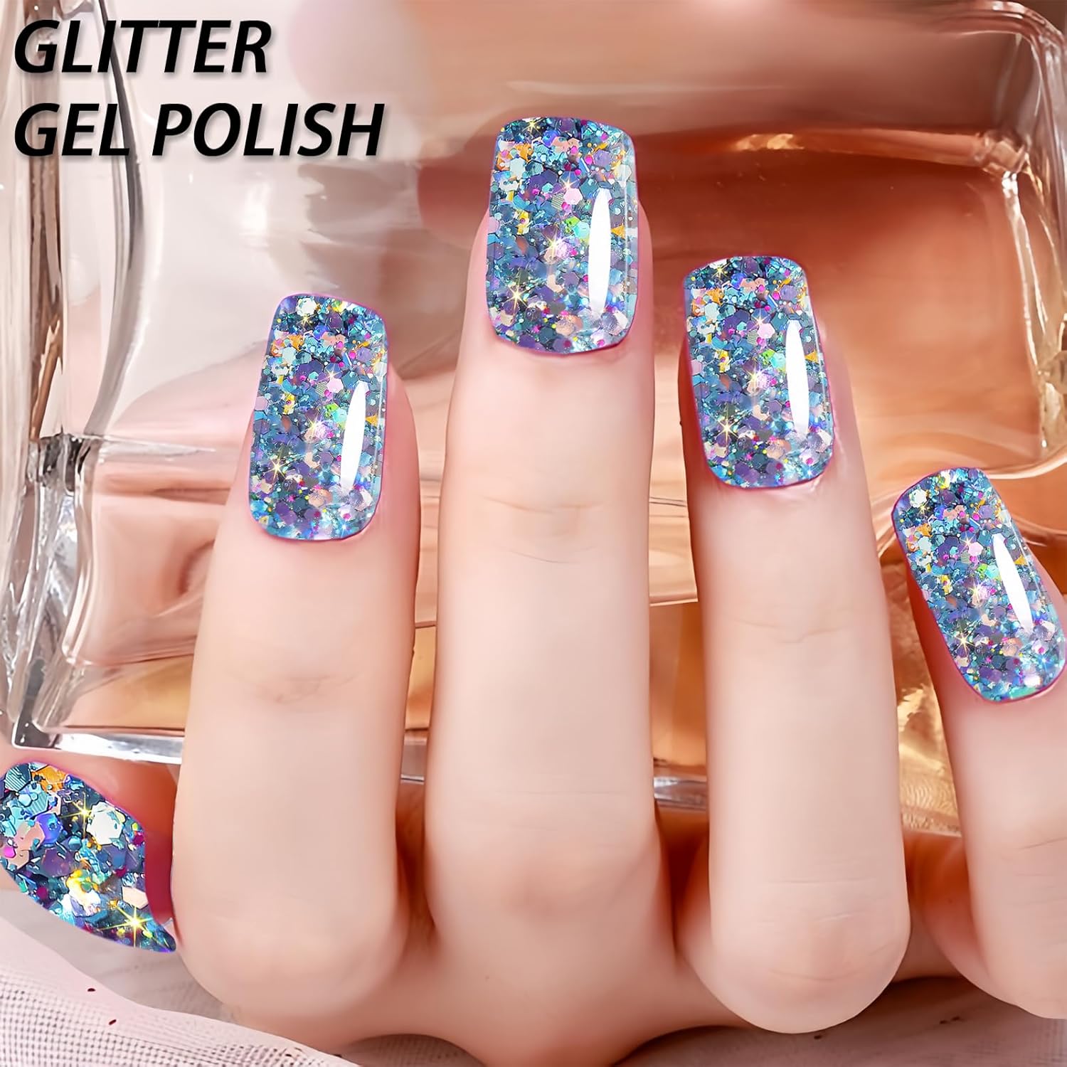 Sparkling 15ml Chunky Glitter Gel Nail Polish with High Gloss Reflective Finish for Girls - Image 5