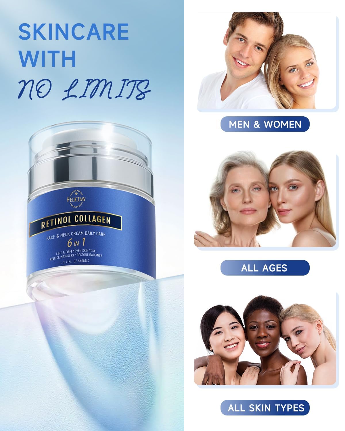 Retinol Face and Neck Cream with Collagen and Hyaluronic Acid 1.7 Fl Oz - Image 7