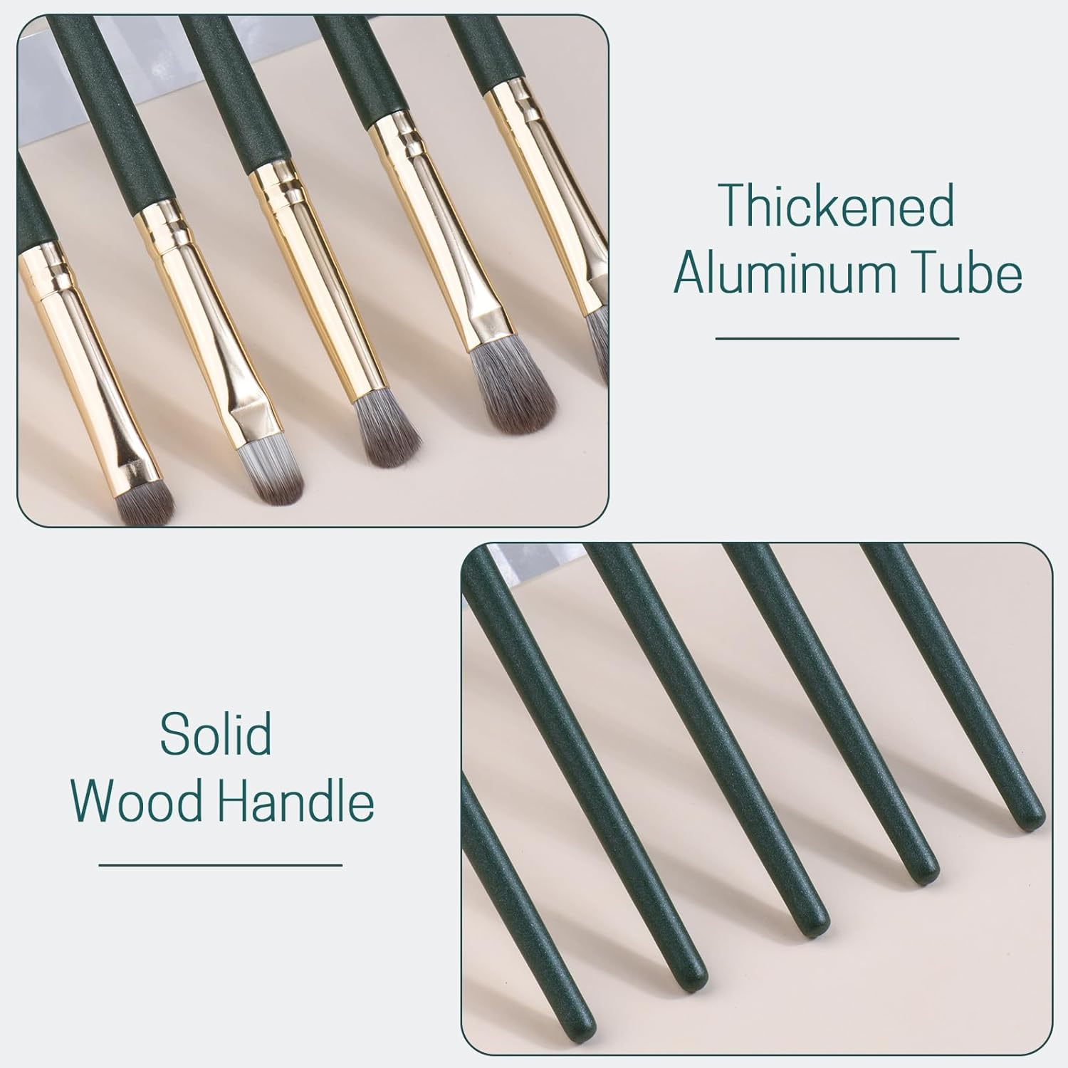 5 Piece Green Makeup Brush Set with Case for Eyeshadow Blending Eyeliner Eyebrow - Image 3