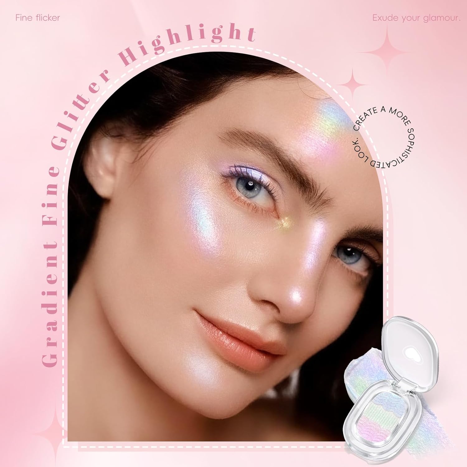 Chameleon Face Highlighter Palette 01 with Multichrome Glitter Shimmer for Long Lasting Eye Looks - Image 2