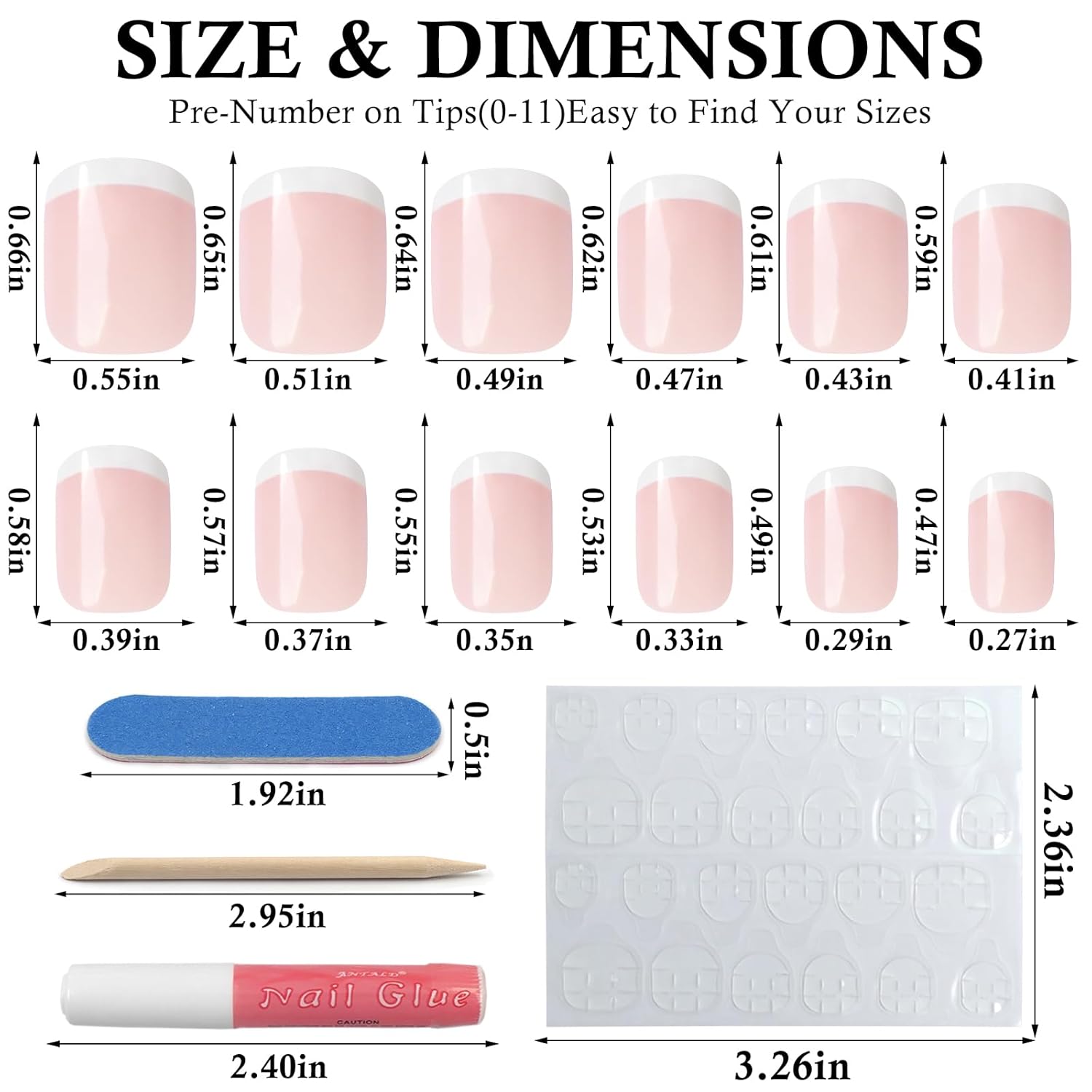 120 Pcs Short Square White French Tip Press on Nails with Glossy Pink Finish for Women - Image 3