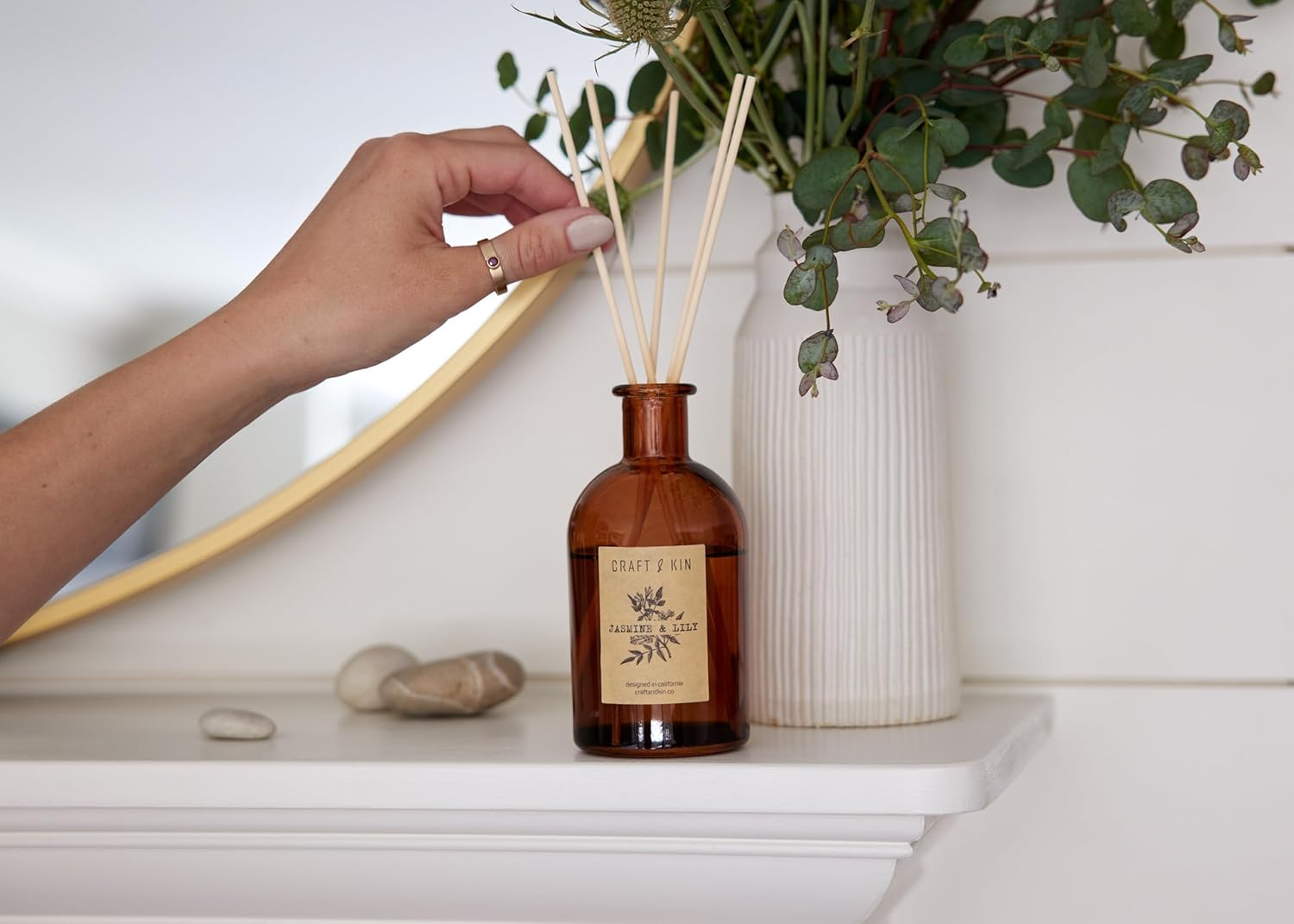 Craft & Kin Lily & Jasmine Reed Diffuser 5.75oz Amber Glass with 8 Rattan Sticks - Image 6