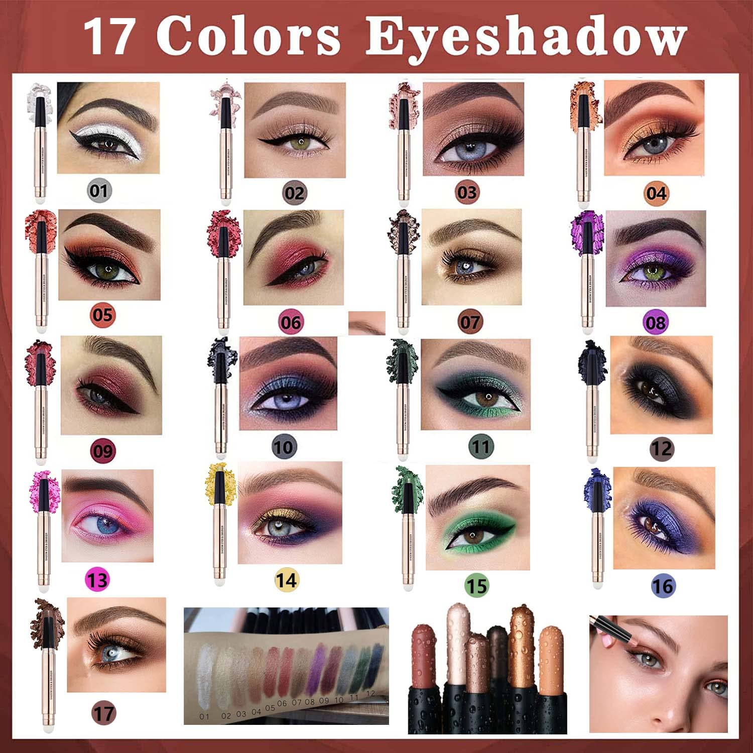 2-in-1 Copper Shimmer Eyeshadow Pencil and Liner Waterproof Cream Stick Crayon 0.05 oz - Image 6