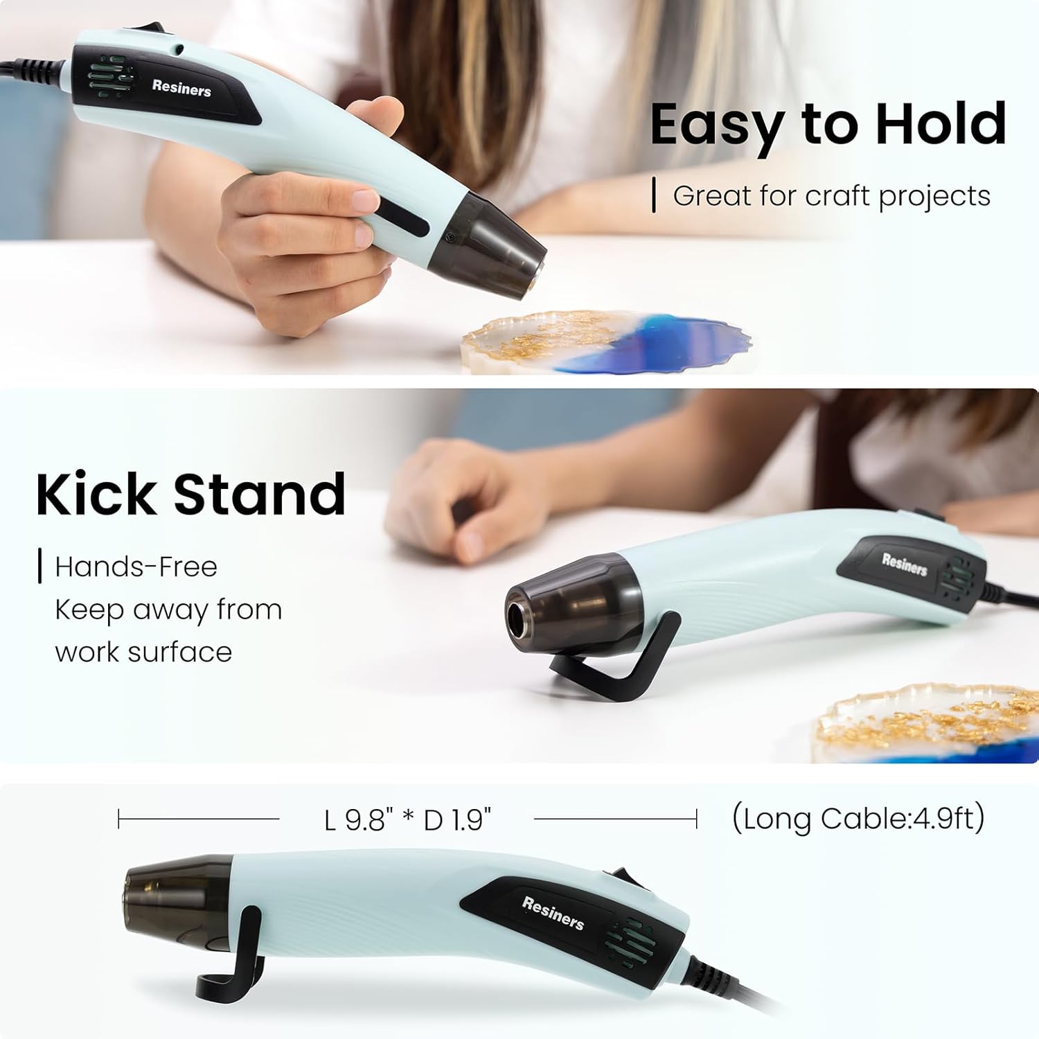 Resiners Mini Dual Temperature Heat Gun 350W 662℉ with 3 Craft Nozzles - Image 5