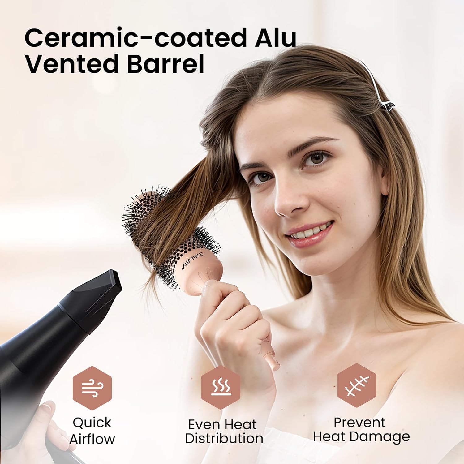AIMIKE Nano Ion Thermal Ceramic Round Hair Brush, 1.7 Inch Medium Barrel - Image 4