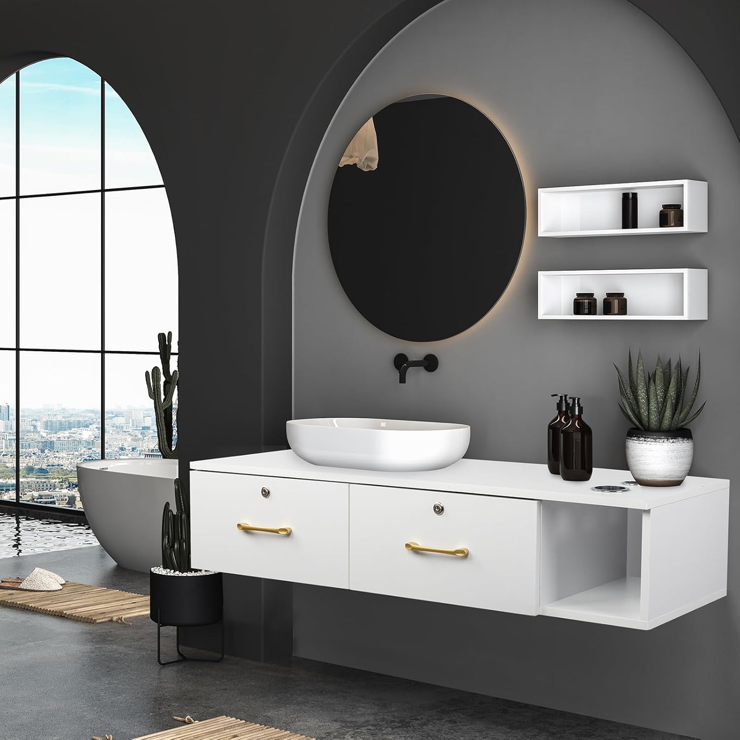 Salon Wall Mount Styling Station with 2 Locking Drawers and 3 Hair Dryer Holes - Image 9
