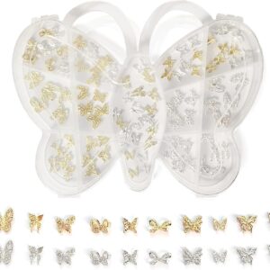 100 PCS Butterfly Nail Charms - Gold, Silver, 3D for Acrylic Nails