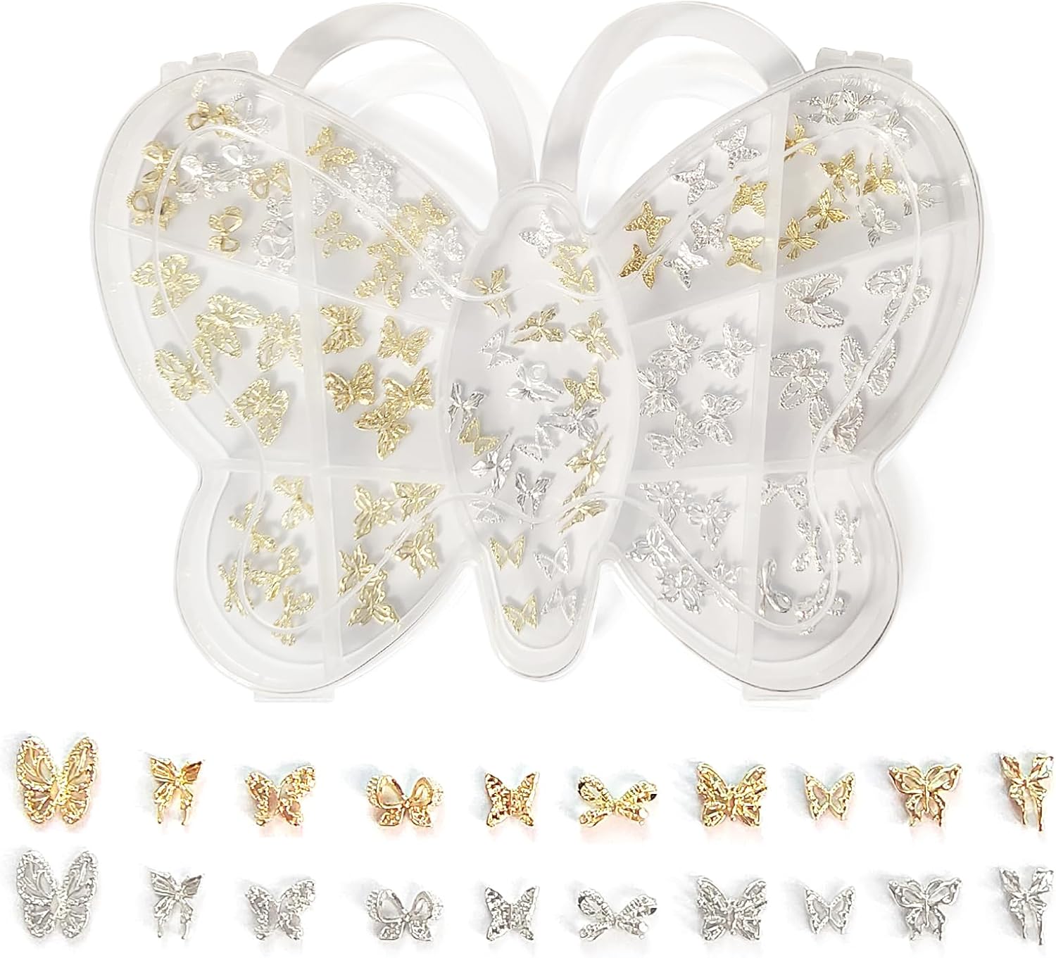 100 PCS Butterfly Nail Charms - Gold, Silver, 3D for Acrylic Nails