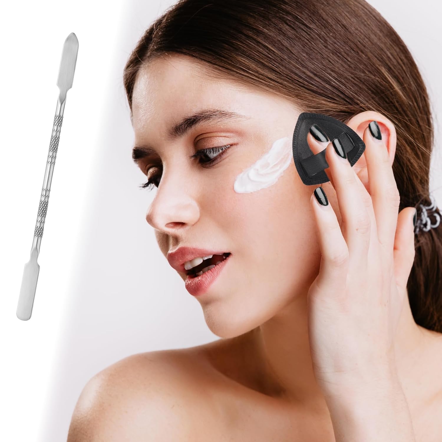 Professional Acrylic Makeup Palette with Black Powder Puff, Foundation Brush, and Spatula for Seamless Blending - Image 5