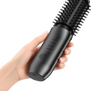Cordless Curling Iron Brush, 1.5 Inch Mini Travel Hair Curler with 200 Million Negative Ions, Portable Heated Round Straightener Brush Rechargeable for Curl, Touch-Up, De-Frizz, Styling, Black