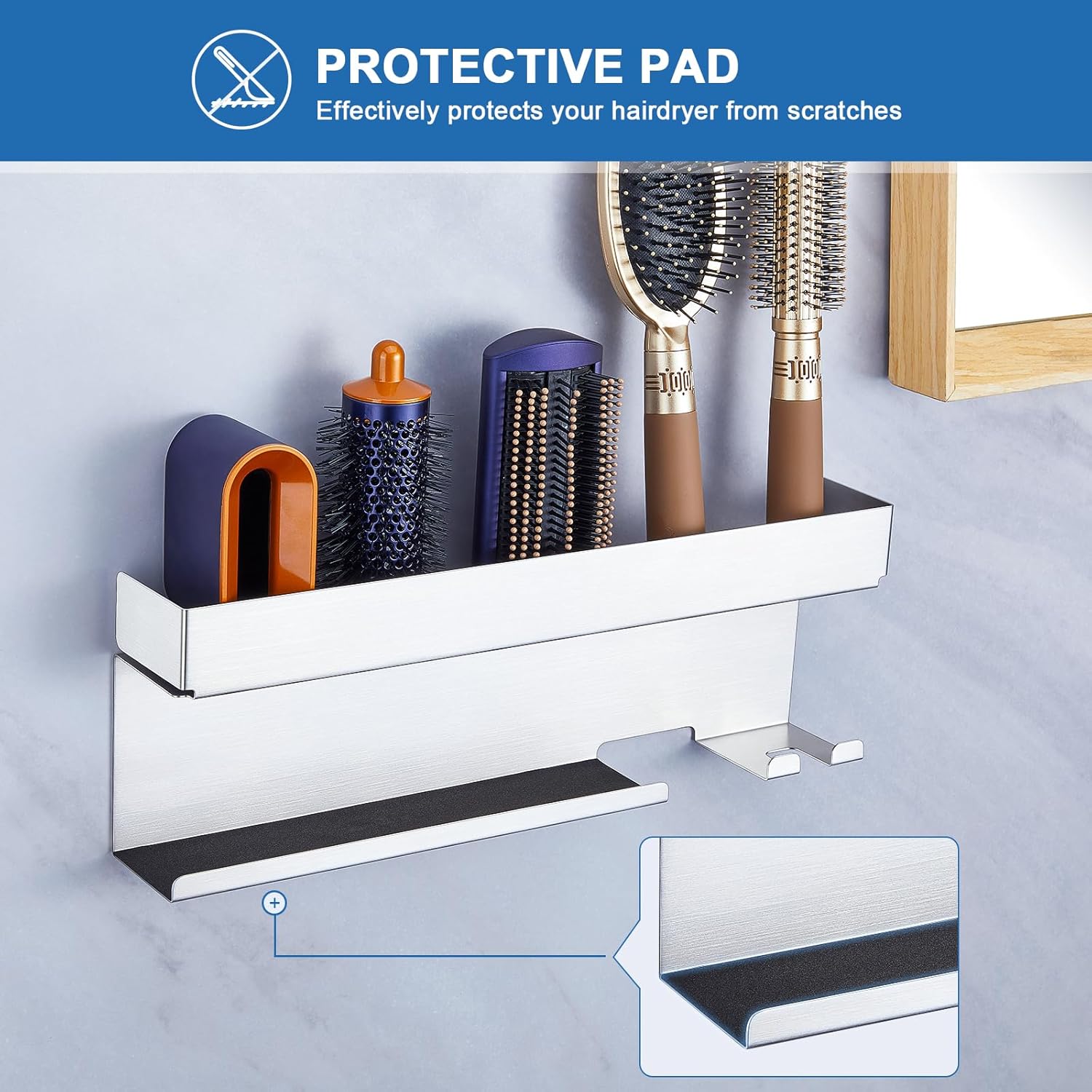 Stainless Steel Hair Dryer Holder Wall Mount Organizer for Bathroom Hair Tool Storage - Image 5
