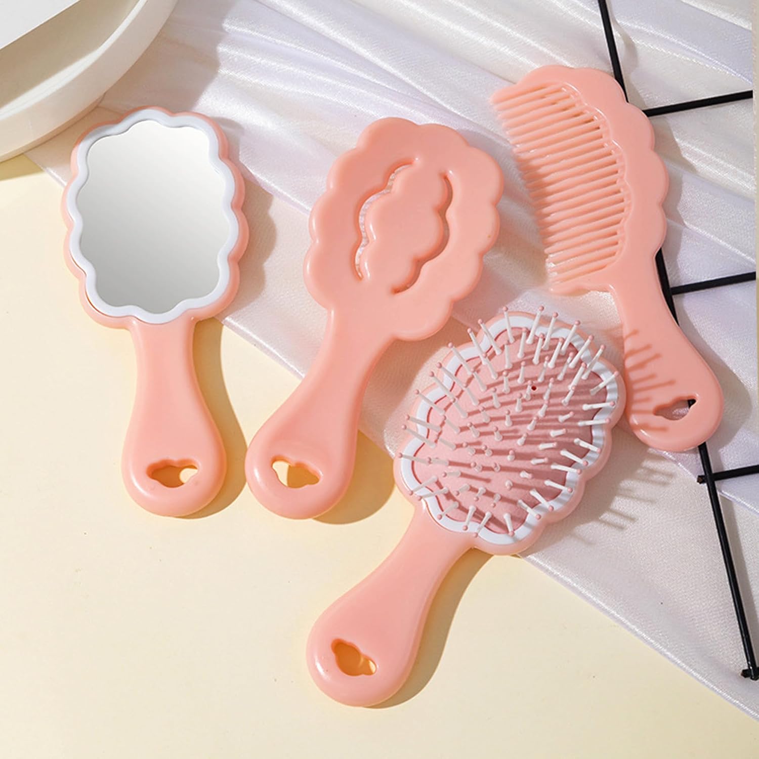 4-Piece Mini Cloud Hair Brush Comb Set with Handheld Mirror for Travel - Image 4
