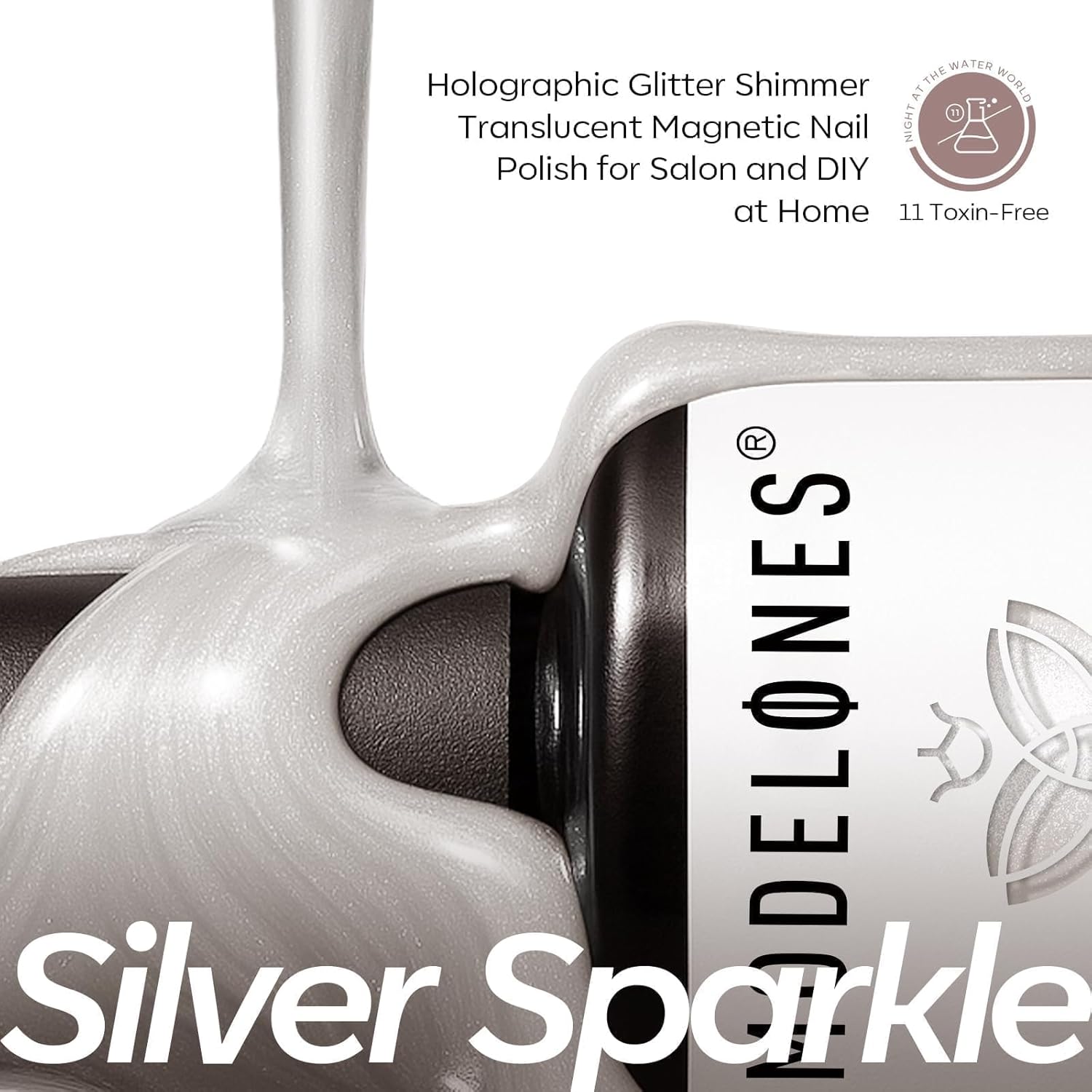 Modelones 15 ML Silver Nude Glitter Holographic Cat Eye Gel Nail Polish - Image 6