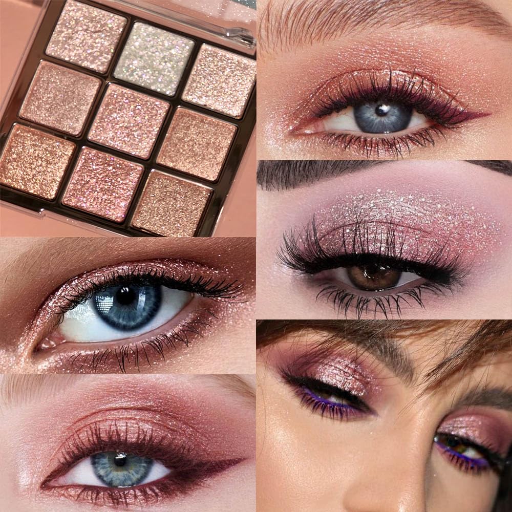 9 Color Nude Sparkly Eyeshadow Palette Matte Shimmer Waterproof Long-Lasting - Image 2