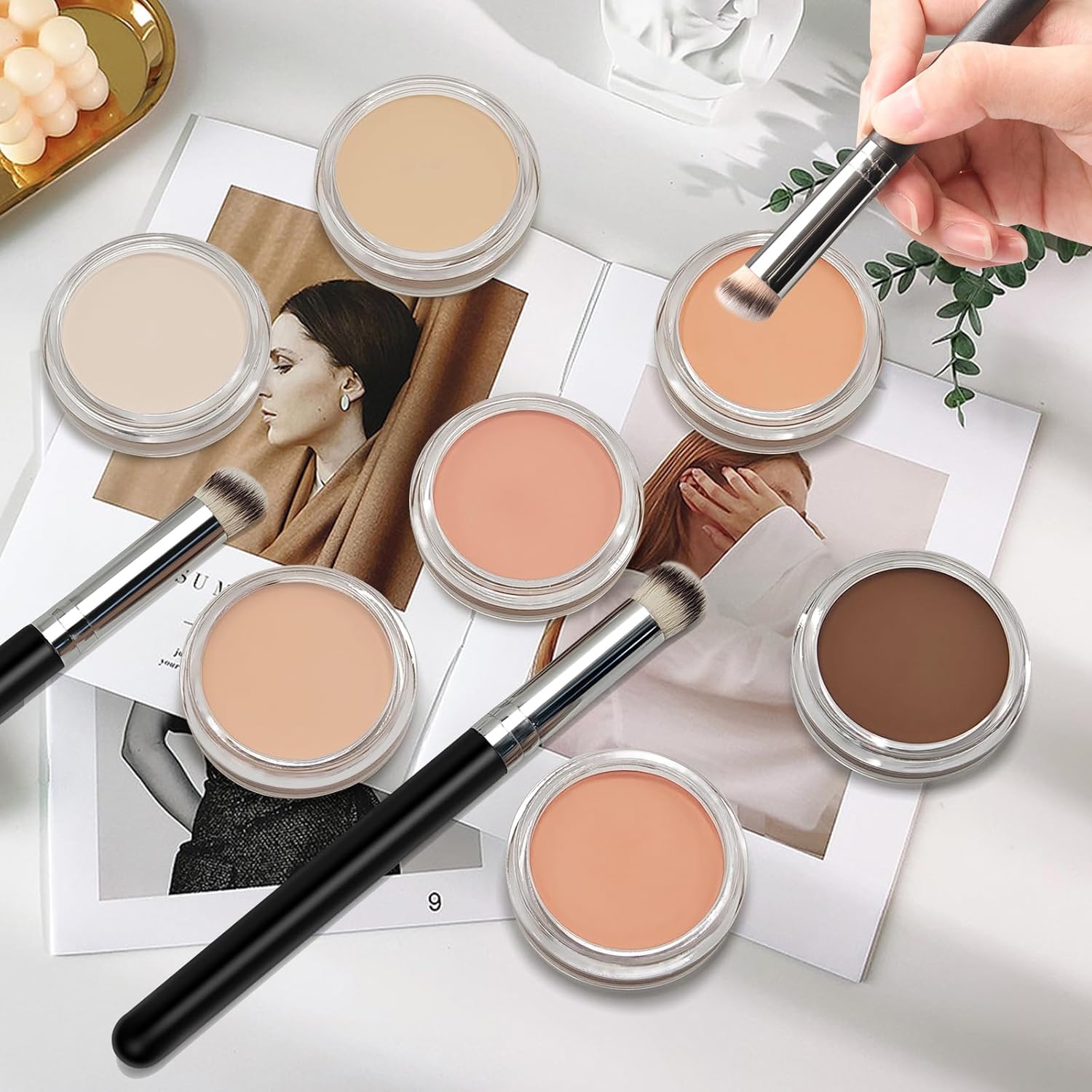 Waterproof Matte Full Coverage Cream Concealer Makeup Kit with Brush 0.35 oz #02 Light Cream - Image 7