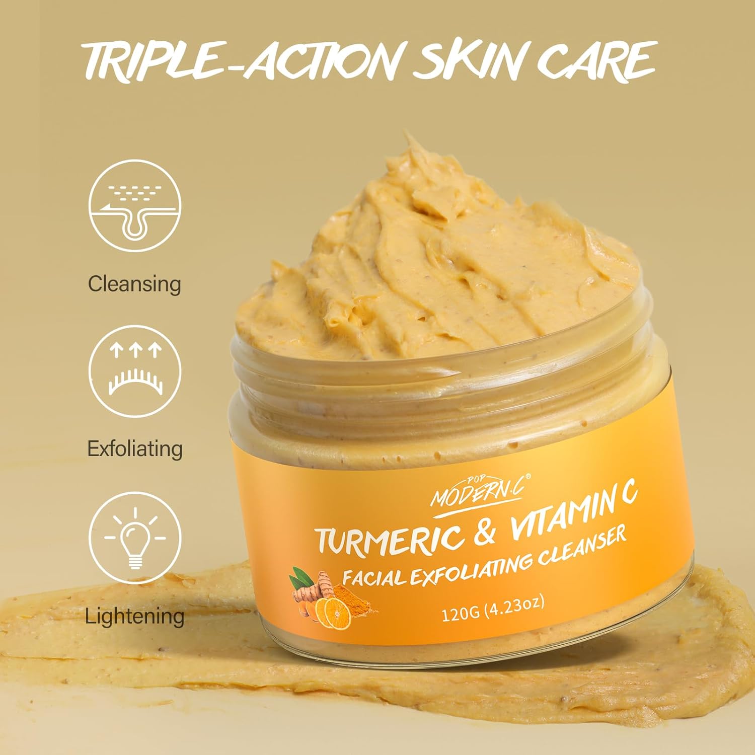 Turmeric Exfoliating Face Wash with Vitamin C, 6 oz Foaming Cleanser for All Skin Types - Image 5