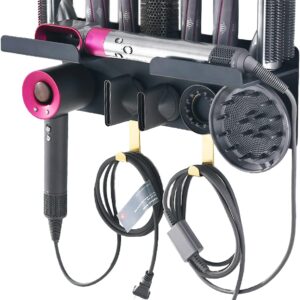 Dyson Airwrap Holder, Wall Mount Holder Compatible with Dyson Airwrap Styler, No Punching Installation, 2in1 Organizer Storage Shelf Fits Dyson Blow Dryer Attachments for Home Bedroom Bathroom