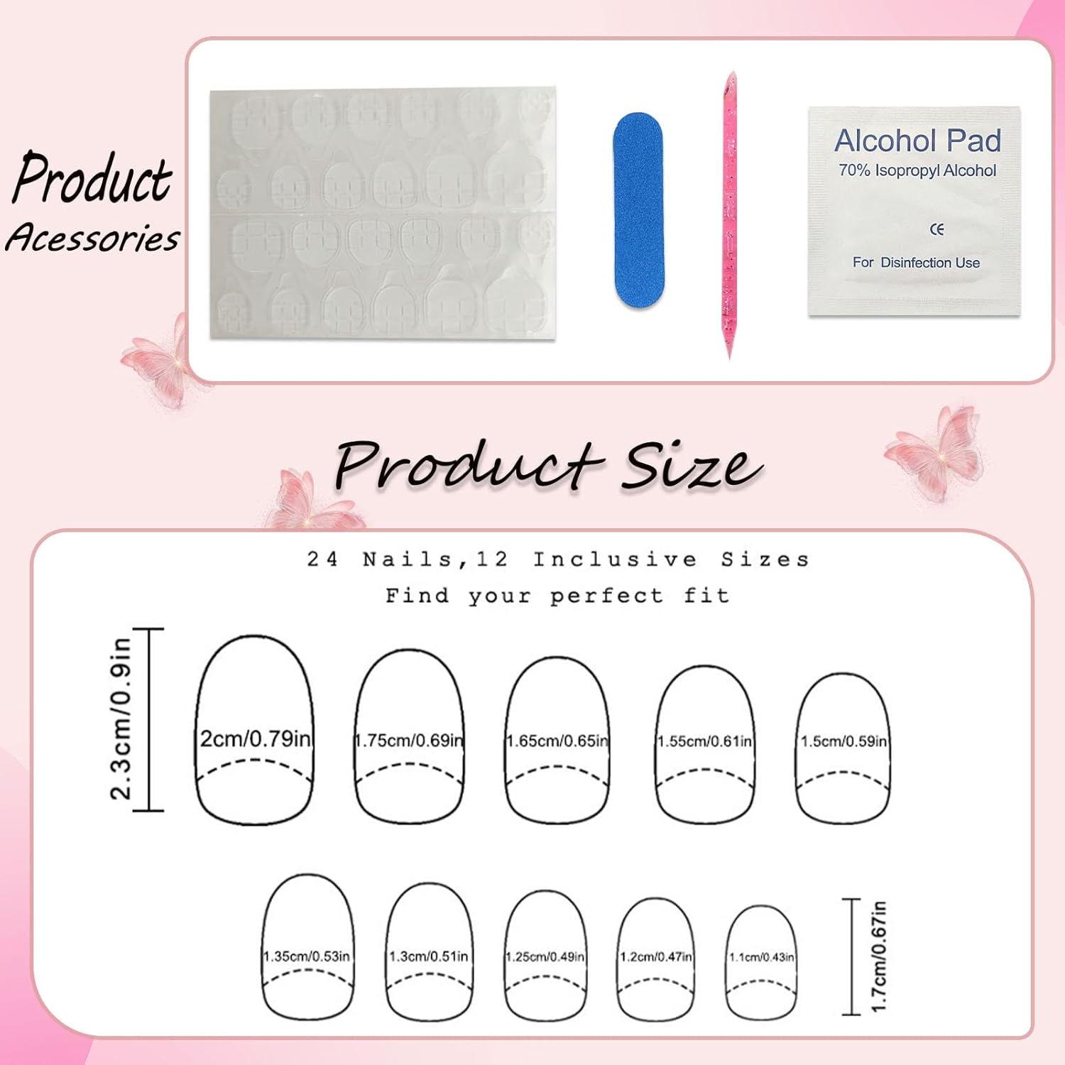 Glossy Pink White Ombre Short Oval Press On Nails Set 24 Pcs Women - Image 6