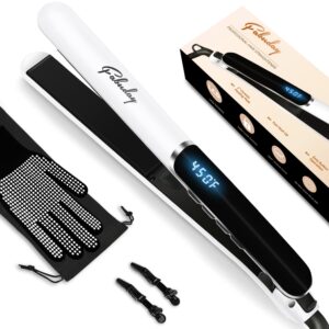 Fabuday Hair Straightener Flat Iron for Women - Fast Heat Up, Dual Voltage, LED Display, 12 Adjustabel Temp, Auto Shut Off Straightening Iron, Flat Irons for All Type Hair, 1'' Ceramic Plates