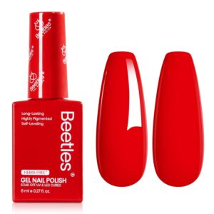 Beetles Red Gel Nail Polish, 1 Pcs 8ml Hema-Free Gel Red Color Crimson Harmony Soak Off U V LED Polish Nail Art Design Manicure Salon DIY Salon
