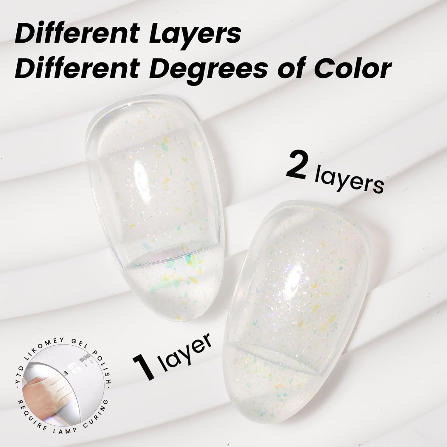 Likomey 15ml Milky White Shimmer Gel Nail Polish with Holographic Sparkly Flakes - Image 5