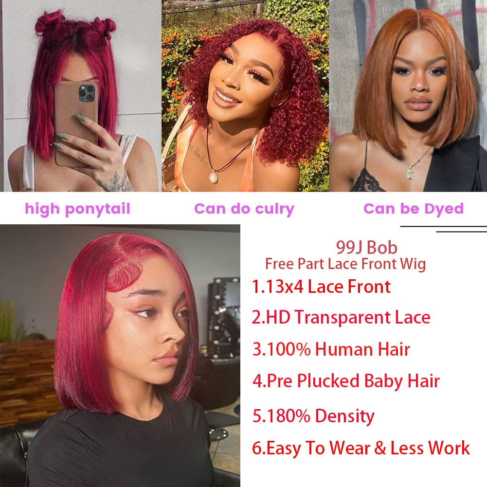 Burgundy 14 Inch Straight Bob Wig for Women, Glueless Human Hair, 180% Density - Image 6