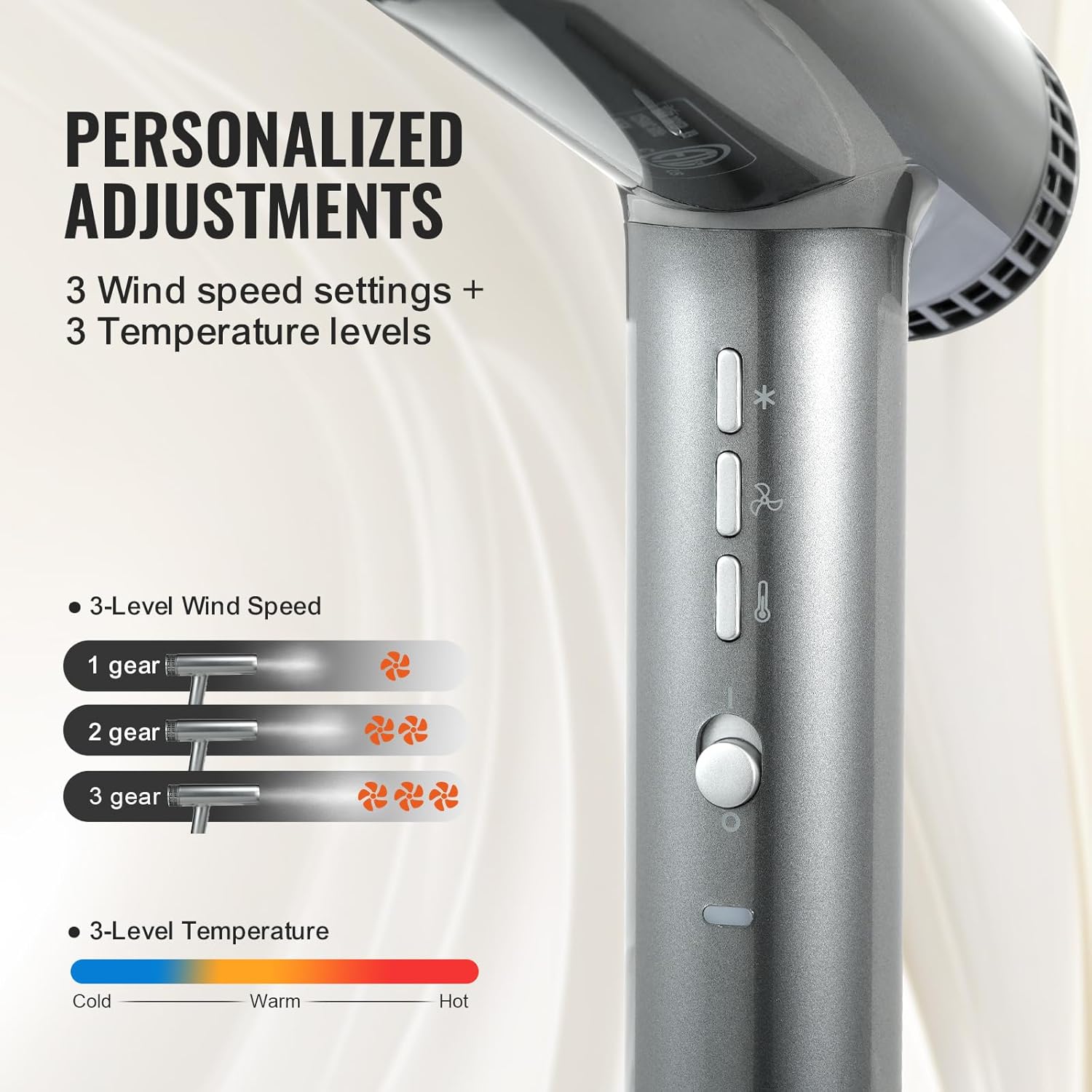 VEVOR Professional Hair Dryer 98000RPM 3 Million Negative Ions 3 Temp Speed Lightweight Travel Kit - Image 3