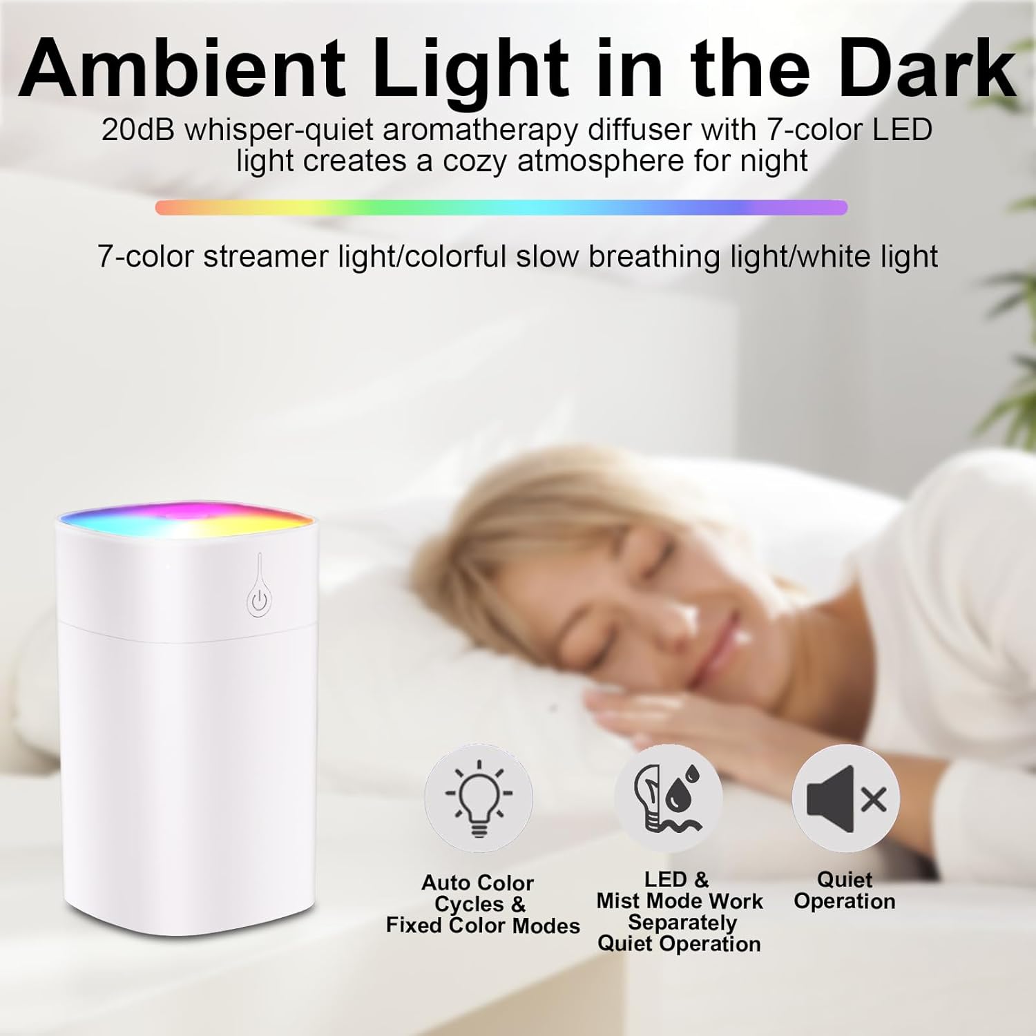Compact 400ml Essential Oil Diffuser for Home, Whisper Quiet Aromatherapy Humidifier with Ambient Color Light - Image 6