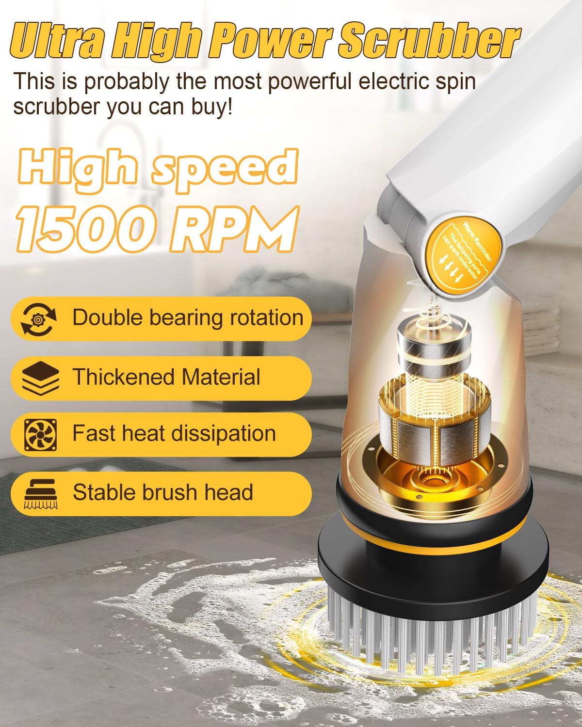 Qimedo Q2 Pro Cordless Electric Spin Scrubber with 2 Batteries and 8 Brush Heads for Deep Cleaning - Image 2