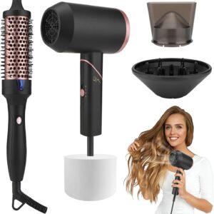 Ionic Hair Blow Dryer Brush Set,2 in 1 1800W Foldable Negative Ions Hair Dryer with Diffuser and Nozzle,Hot Air Brush, Ceramic Straightener, Curler & Hot Comb Salon Ionic Styling Tools