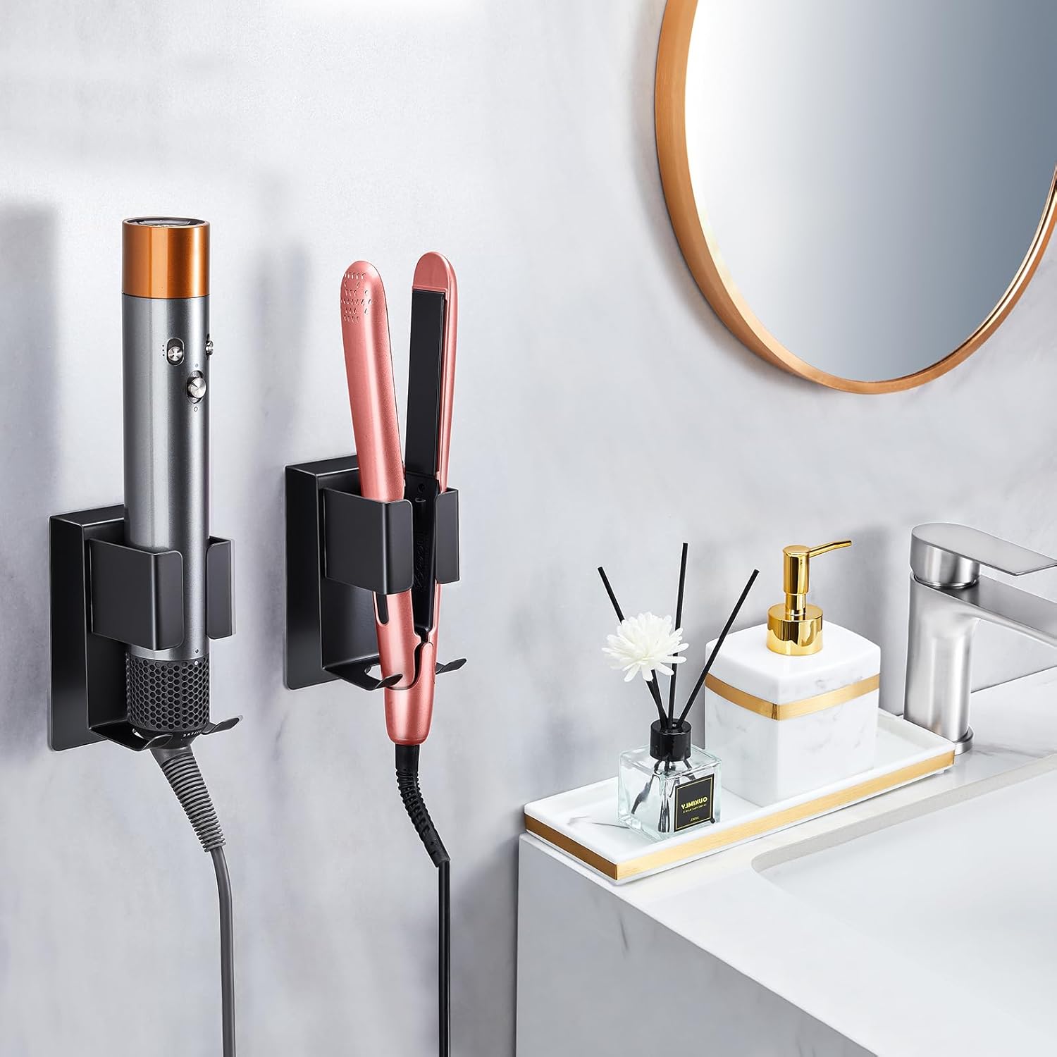 Stainless Steel Wall-Mounted Curling Iron Holder Hair Tool Organizer for Blow Dryers Flat Irons - Image 2