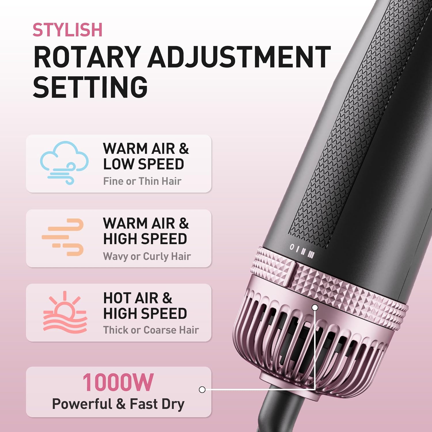 3-in-1 Rotating Blow Dryer Brush with Ceramic Coating, 3 Heat Settings for Long Hair - Image 7