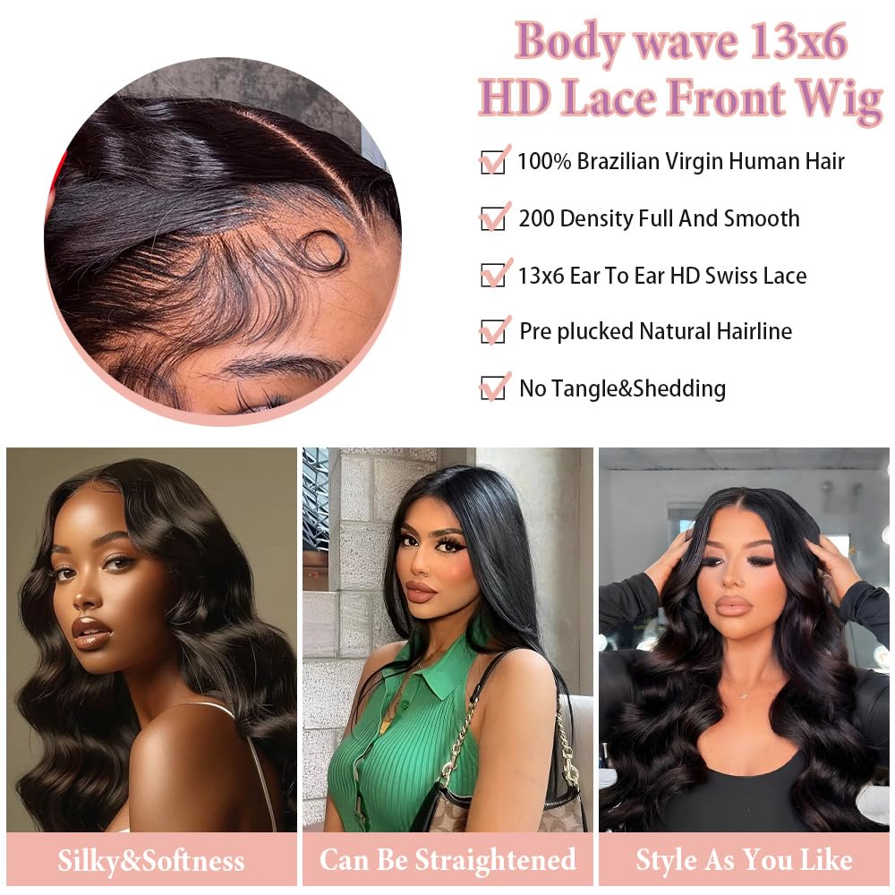 30 Inch 200% Density 13x6 Body Wave Lace Front Human Hair Wig - Image 4