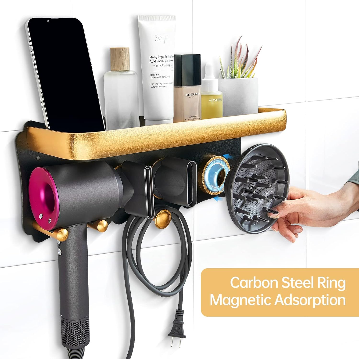 Dyson Hair Dryer Wall Mount with Storage Shelf for Accessories and Bathroom Organizer - Image 3