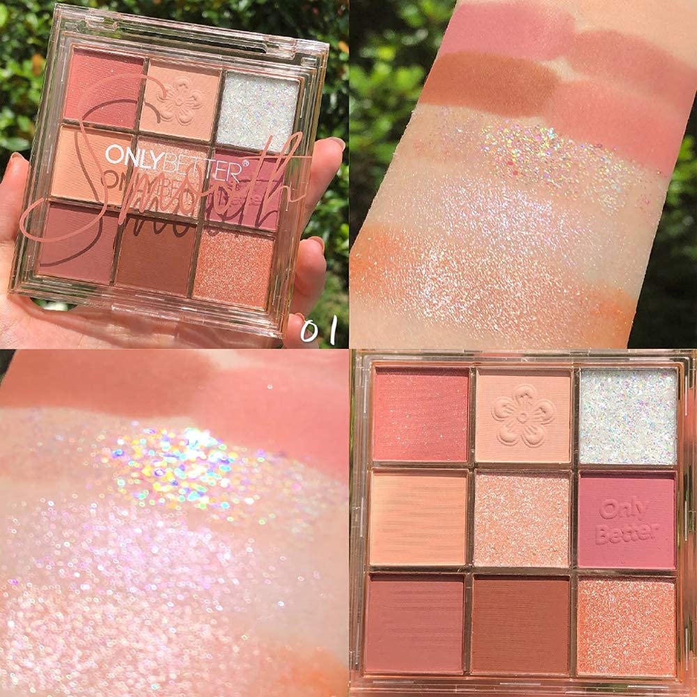 9 Shade Pink Eyeshadow Palette Metallic Shimmer Finish Long Lasting Waterproof - Image 4