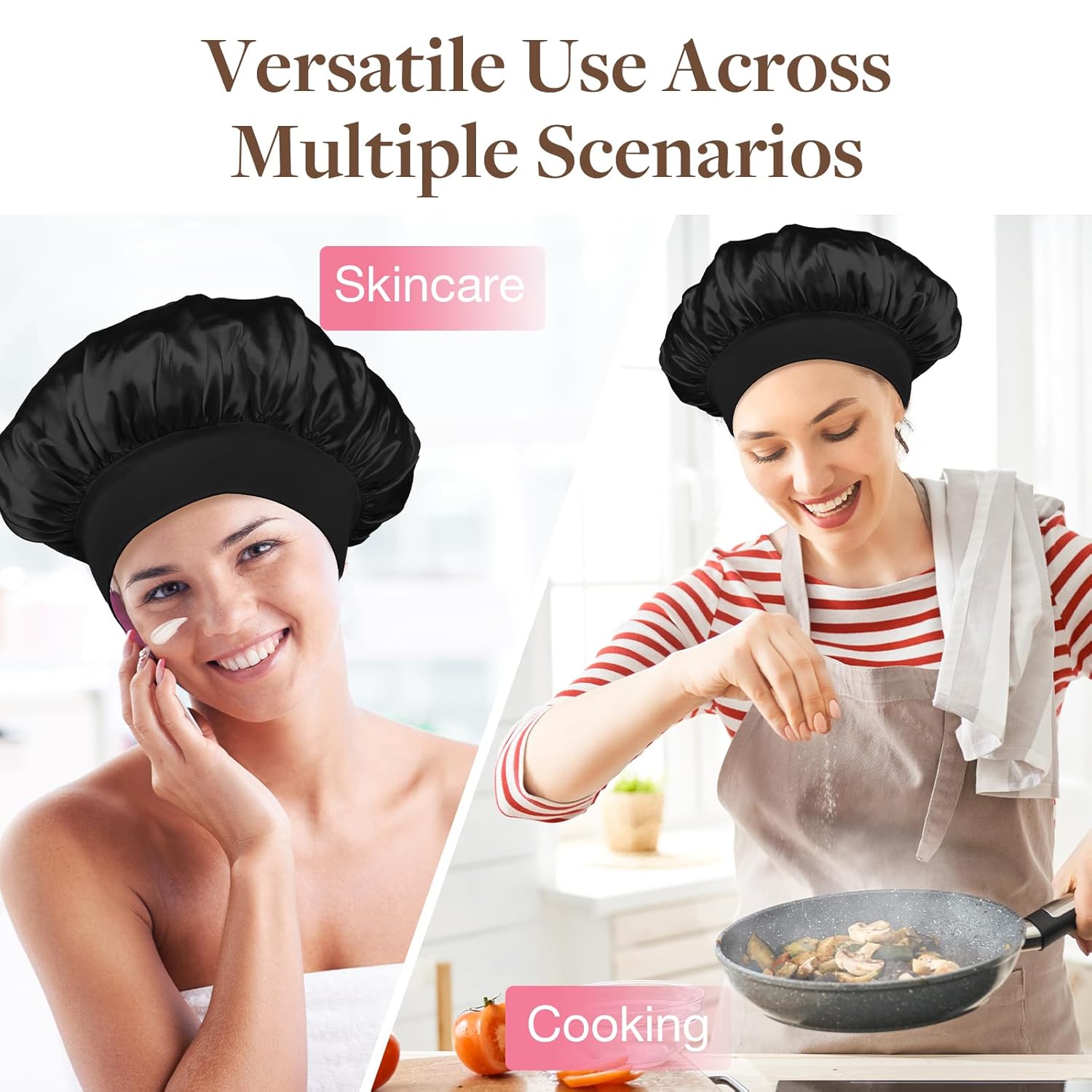 GOO GOO Black Satin Bonnet for Sleeping, Extra Large Size, Soft Elastic Hair Protection - Image 7