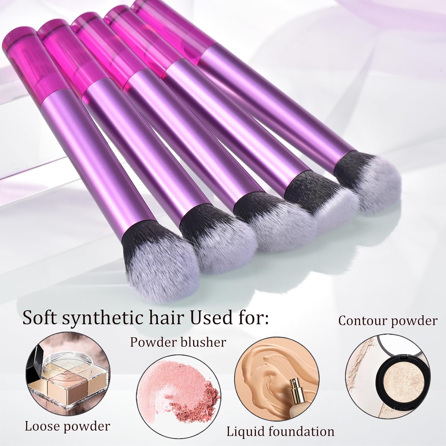 22 Piece Purple Makeup Brush Set with Case, Soft Synthetic Hair for Foundation and Eyeshadow - Image 4