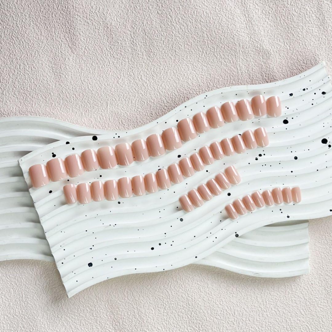48Pcs Short Square Nude Pink Handmade Acrylic Gel Press-On Nails for Women - Image 5