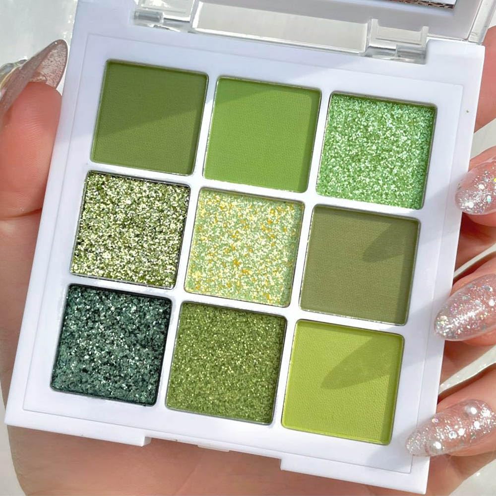 AMY'S DIARY 9-Color Light Bright Green Shimmer Glitter Eye Shadow Palette - Image 7