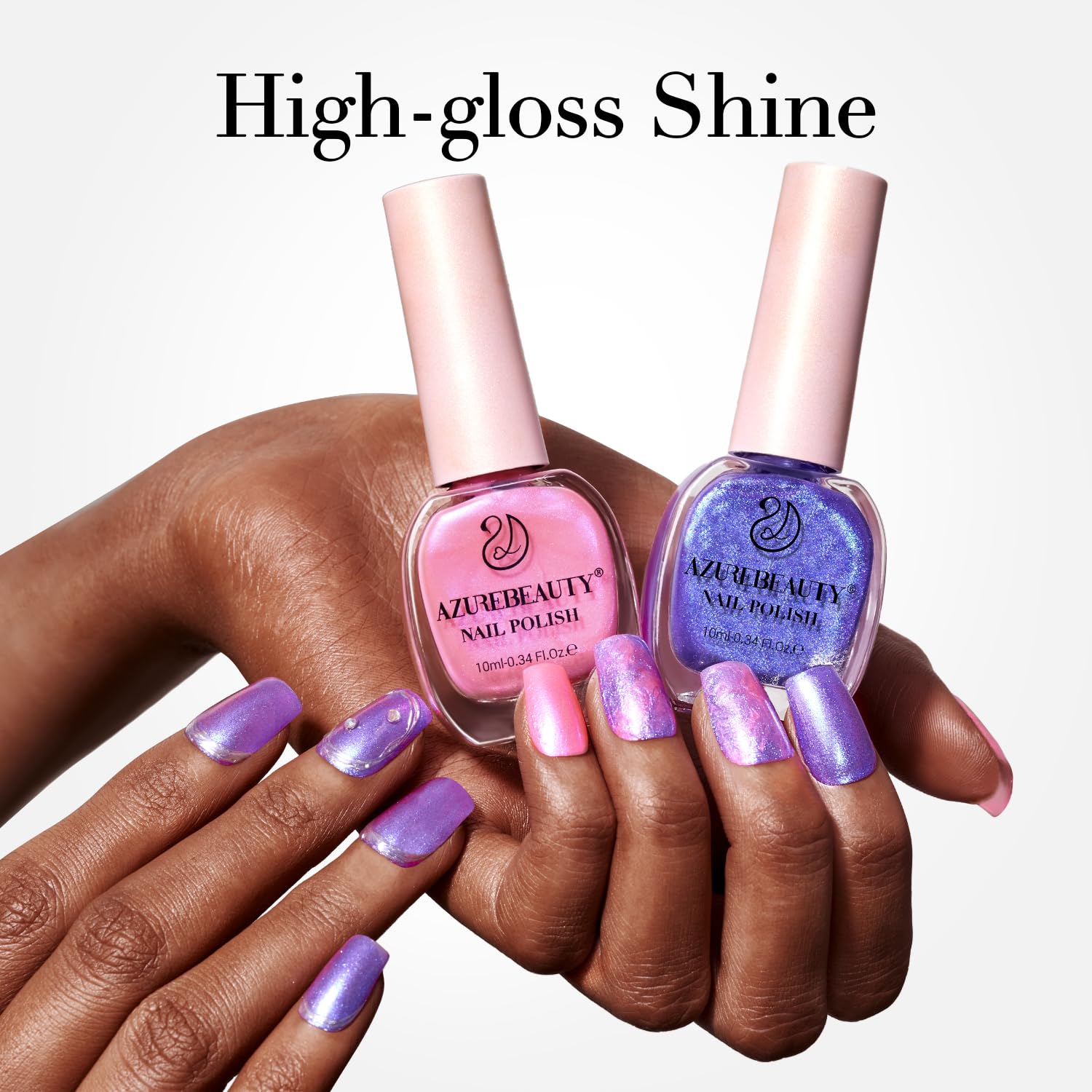 AZUREBEAUTY 2 Piece Pink Purple Holographic Glitter Nail Polish Set, Quick Dry, 0.34oz - Image 4