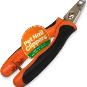 GoPets Pet Nail Clipper for Small to Medium Sized Pets, Angled Stainless Steel Blades with Safety Guard, Ergonomic Handle for Safe and Effective Trimming, Heavy Duty Nail Clippers for Thick Nails