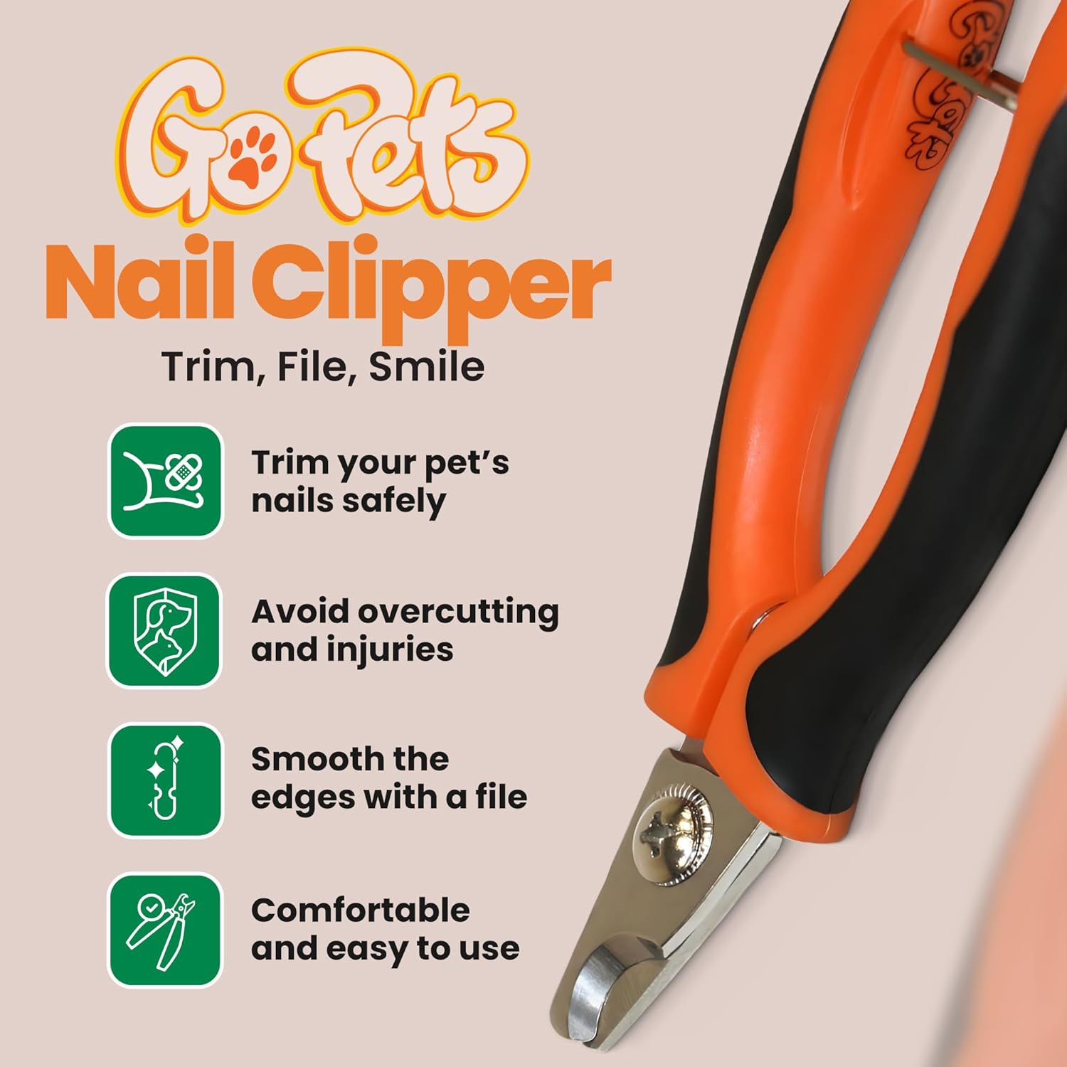GoPets Professional Nail Clipper for Small to Medium Pets - Ergonomic Handle, Safety Guard Included - Image 2
