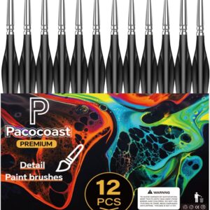 12PC Miniature Brushes, Pacocoast Detail Paint Brushes Set for Fine Detailing & Art Painting, Small Tiny Paint Brush Perfect for Acrylic, Paint by Number, Figurine, Craft, Models (Silver, Black)