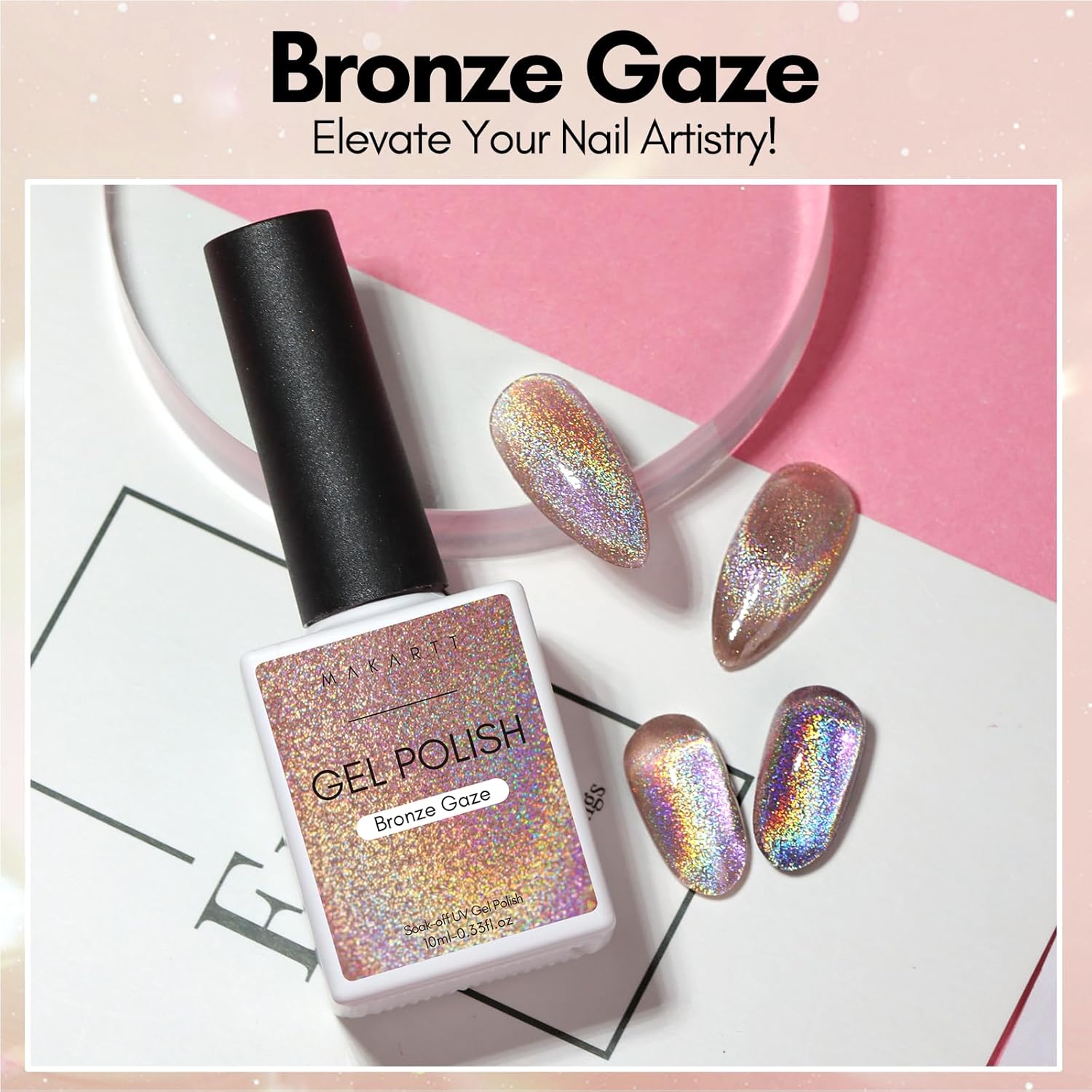 Makartt 10ml Holographic Cat Eye Gel Nail Polish for DIY Nail Art - Image 7