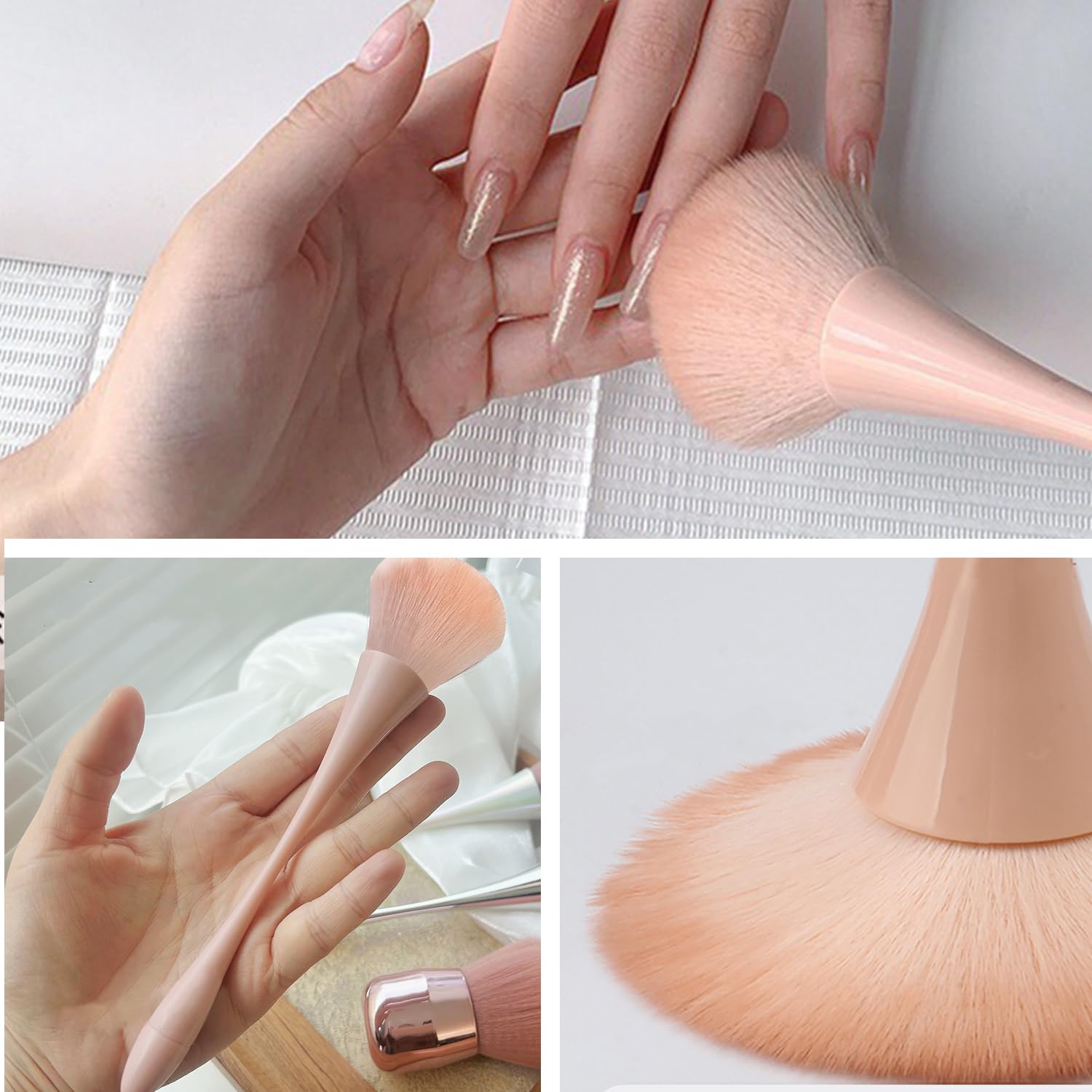 WOKOTO 5pc Peach Pink Nail Art & Makeup Dust Brush Set - Image 6