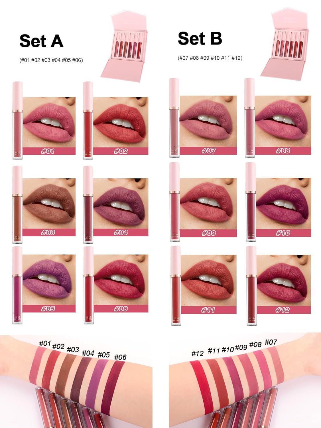 Matte Dark Red Purple Liquid Lipstick Set 6 Colors Waterproof Long Lasting New - Image 7