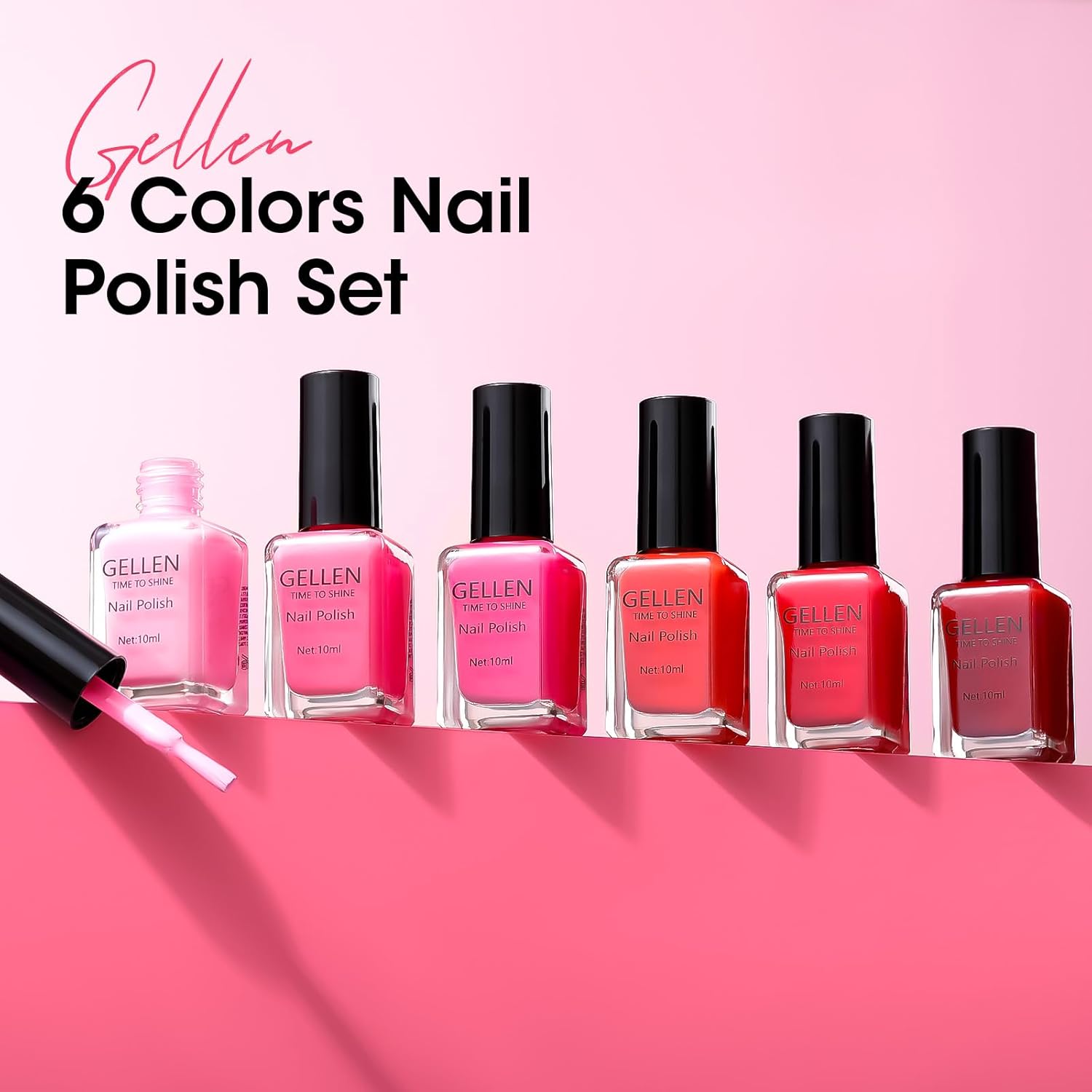 GELLEN Quick Air Dry Red Pink Nail Polish Set for Acrylic Natural Nails, Non-Toxic - Image 5
