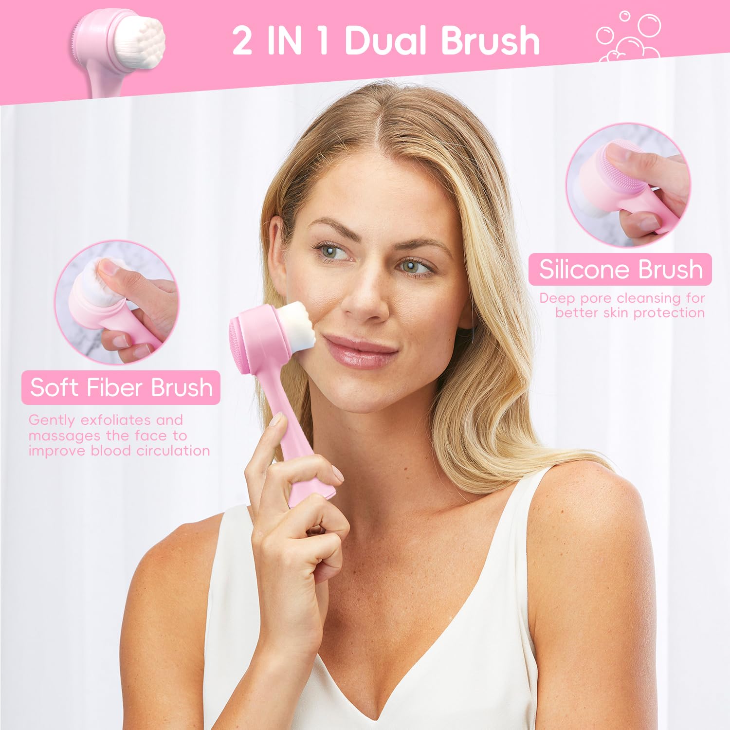 Pink Spa Headband and Wristband Set with Facial Cleansing Brush and Scrunchie - Image 5