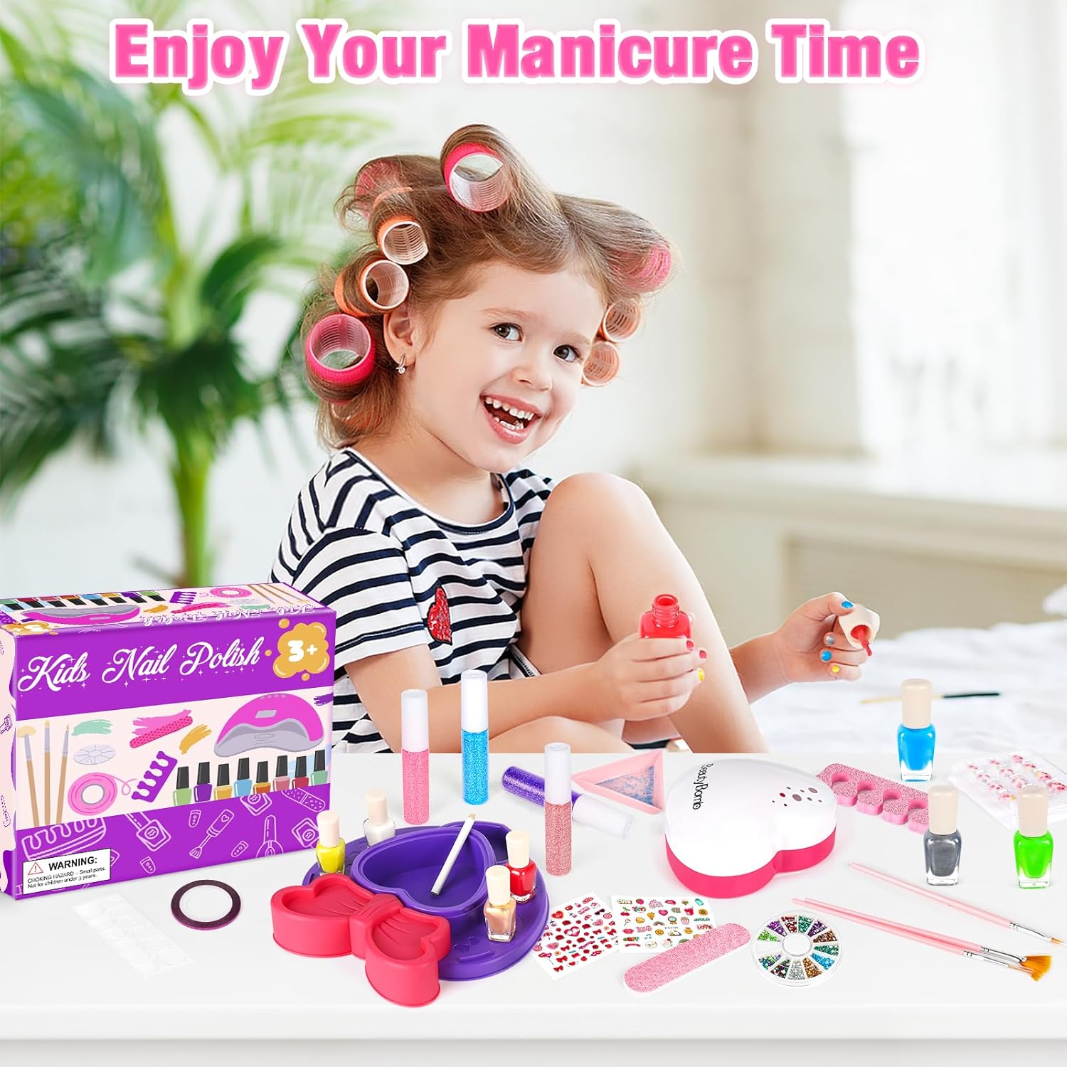 Water-Based Non-Toxic Kids Nail Polish Kit with Dryer for Ages 7-12, Includes Nail Art Salon - Image 6